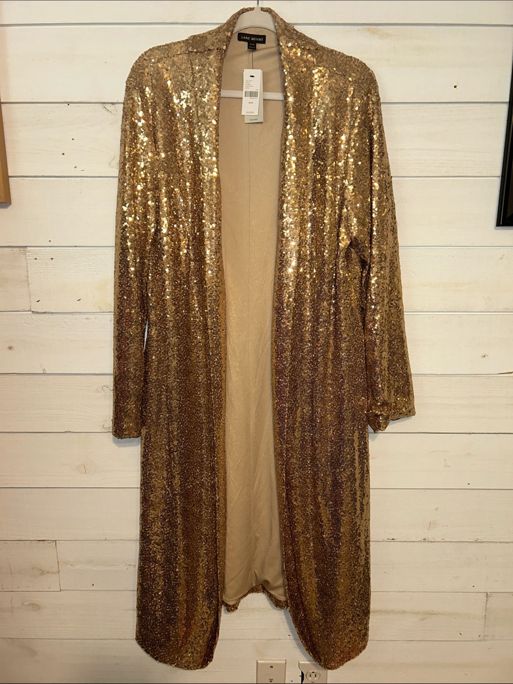Lane Bryant Gold Sequin Longline Open Cardigan